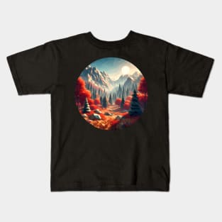 Polygonal Reddish Autumn Forest Kids T-Shirt